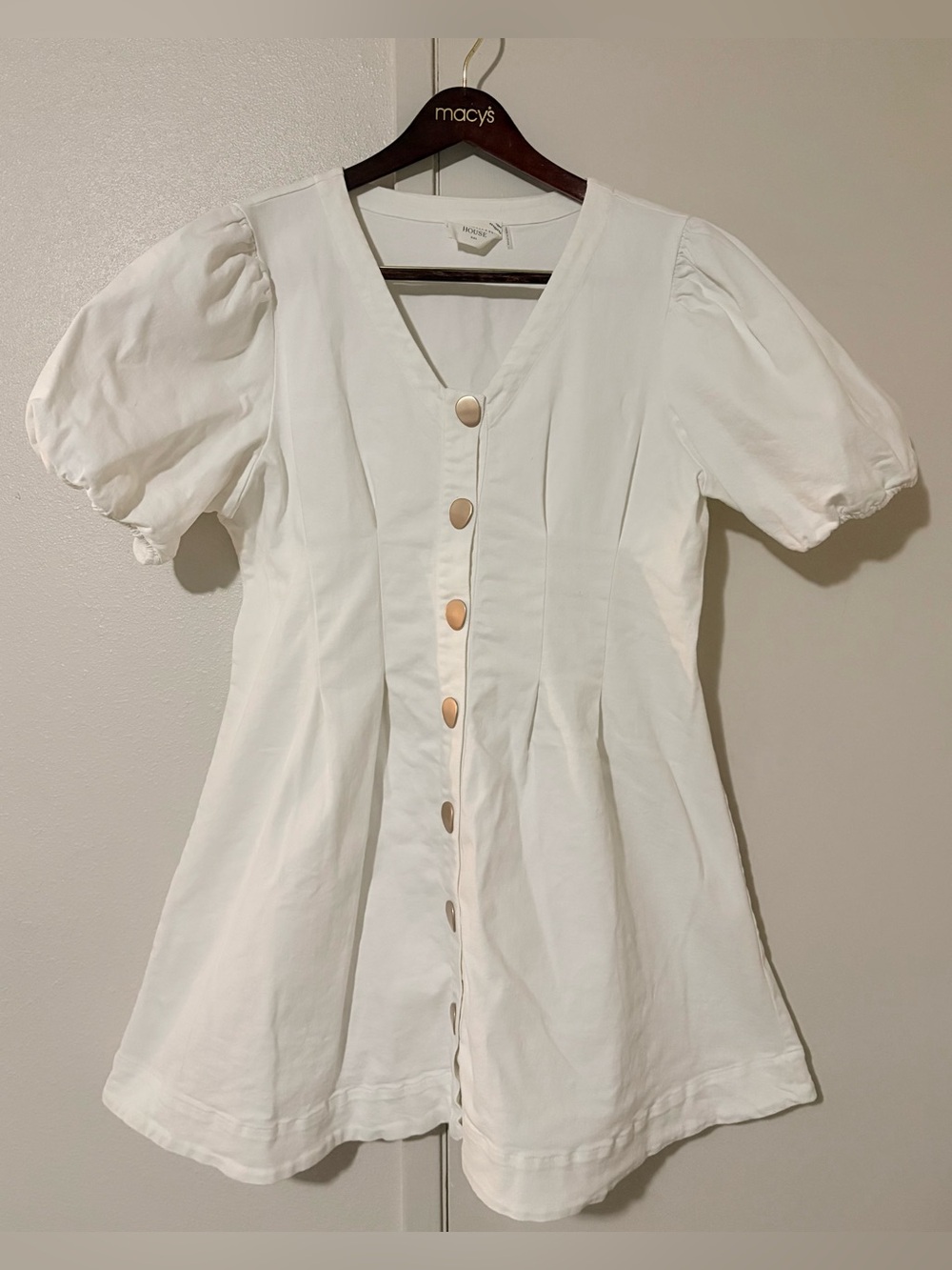 white denim Emelia button up v neck mini dress by Hyacinth House xxl